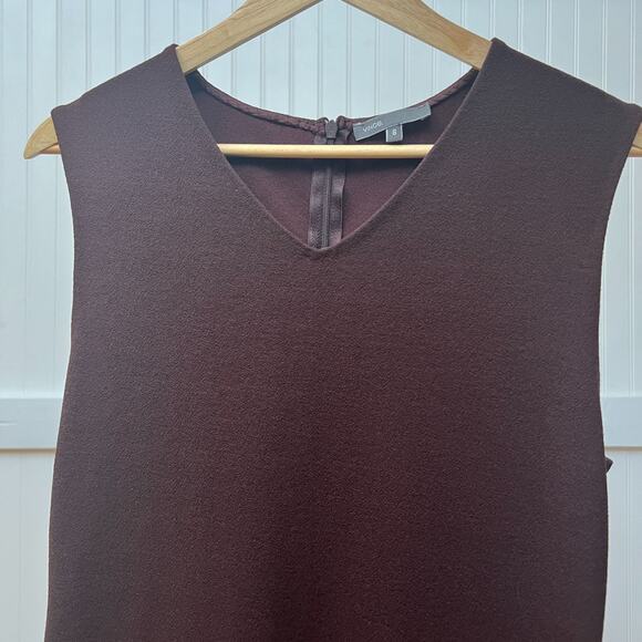 Vince Dress Brown Old Money Mushroomcore Sheath Midi Bodycon Stretch Knit 8 - Picture 5 of 13